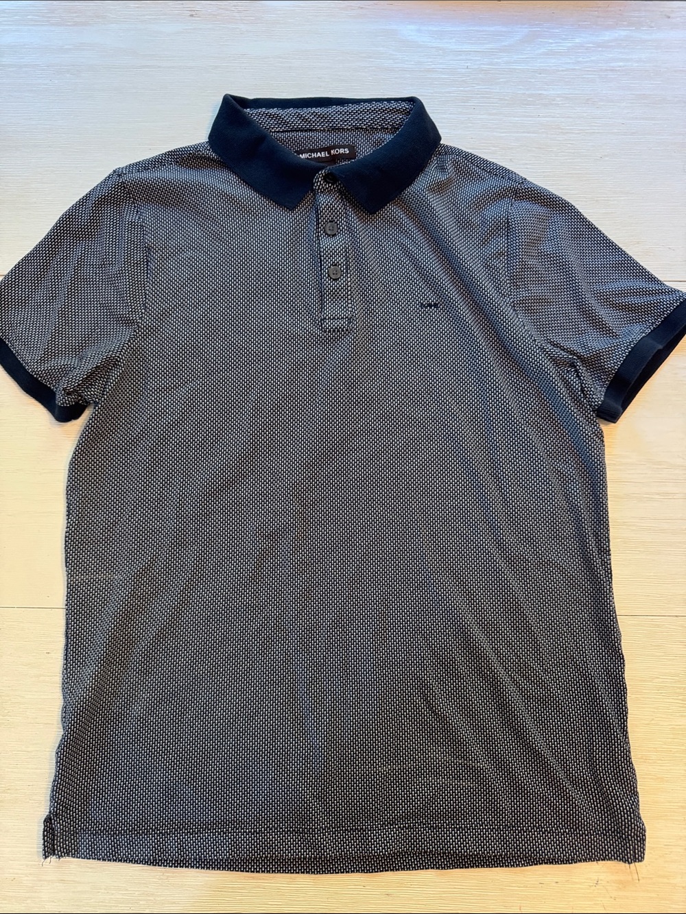 Michael Kors Black and White Micro-Pattern Polo Shirt